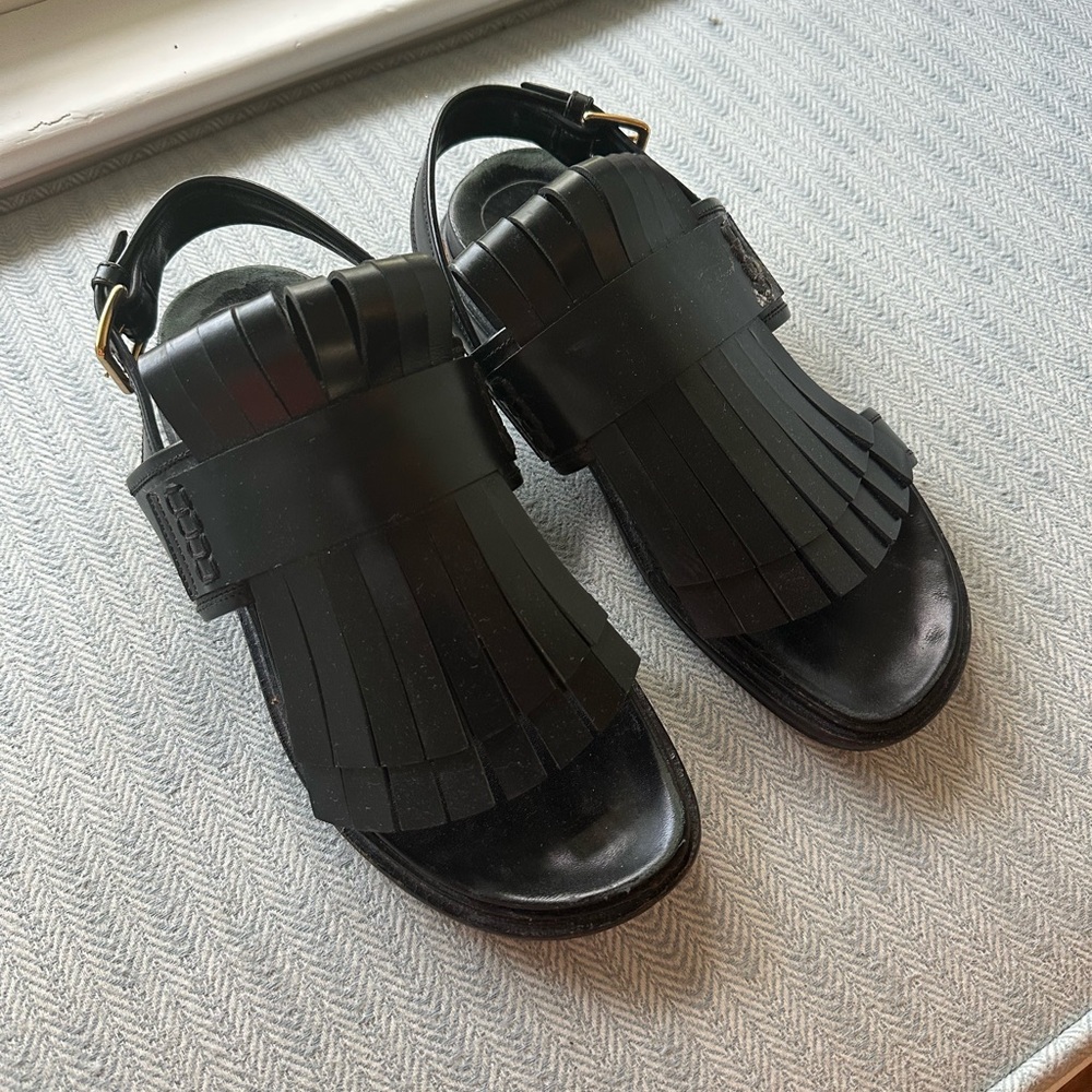 Marni Black Leather Fringe Sandals